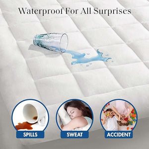 Waterproof Mattress Protector, Cloud Soft Plush Mattress Cover, Overfilled Mattress Pad, Fitted Pocket Fits Up to 18 Inch, Machine Washable Bed Cover, White Full