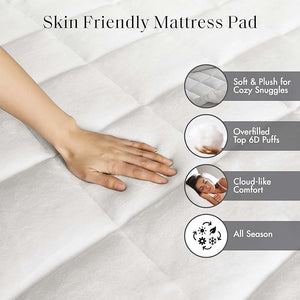 Waterproof Mattress Protector, Cloud Soft Plush Mattress Cover, Overfilled Mattress Pad, Fitted Pocket Fits Up to 18 Inch, Machine Washable Bed Cover, White Full